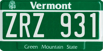 VT license plate ZRZ931