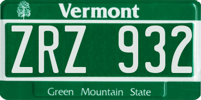 VT license plate ZRZ932