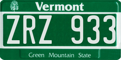 VT license plate ZRZ933