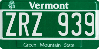 VT license plate ZRZ939