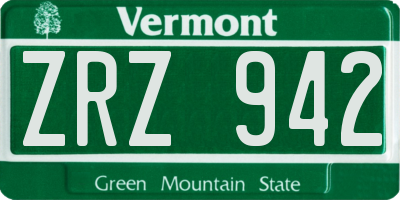VT license plate ZRZ942
