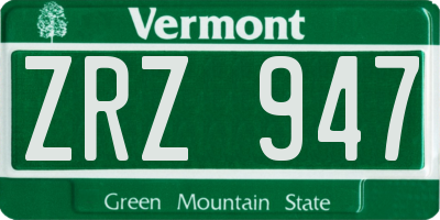 VT license plate ZRZ947