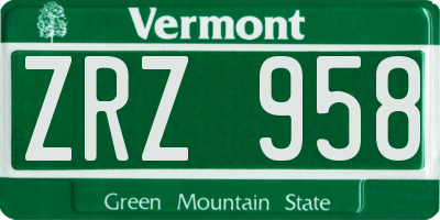 VT license plate ZRZ958