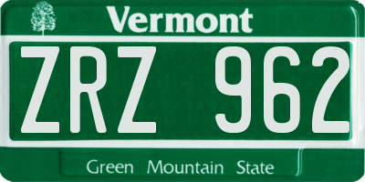 VT license plate ZRZ962