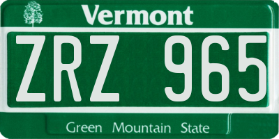 VT license plate ZRZ965