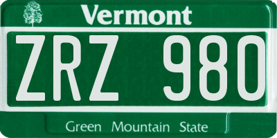 VT license plate ZRZ980