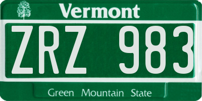 VT license plate ZRZ983