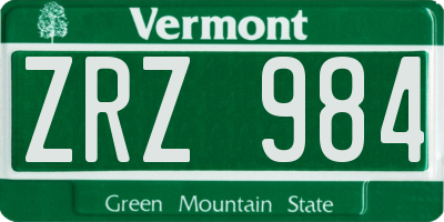 VT license plate ZRZ984