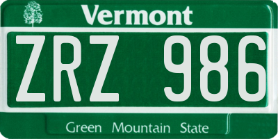 VT license plate ZRZ986