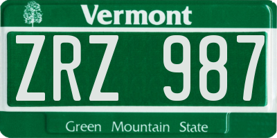 VT license plate ZRZ987