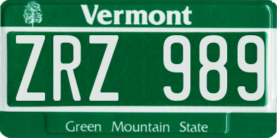 VT license plate ZRZ989