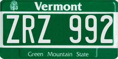 VT license plate ZRZ992