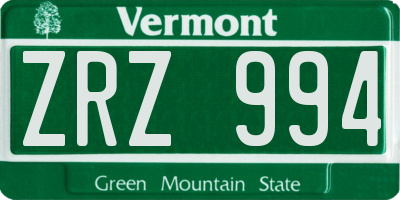 VT license plate ZRZ994