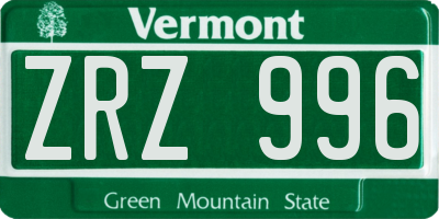 VT license plate ZRZ996