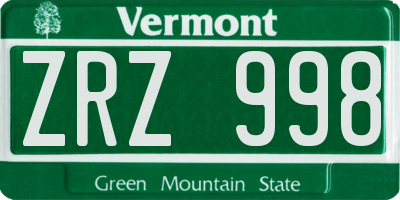 VT license plate ZRZ998