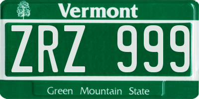 VT license plate ZRZ999