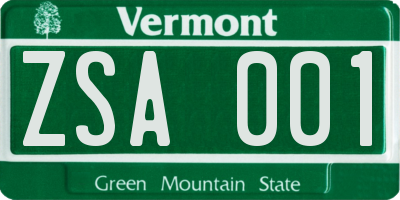 VT license plate ZSA001