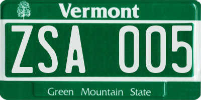 VT license plate ZSA005