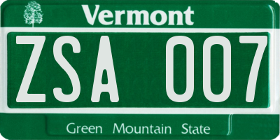 VT license plate ZSA007