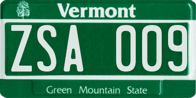 VT license plate ZSA009
