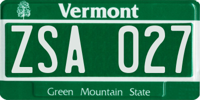 VT license plate ZSA027
