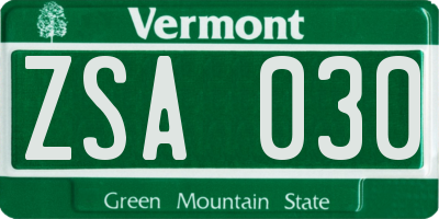 VT license plate ZSA030