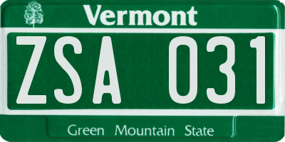 VT license plate ZSA031
