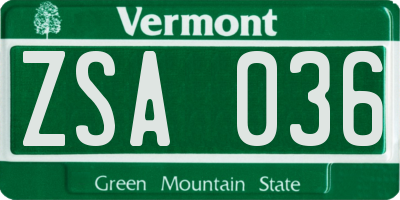 VT license plate ZSA036