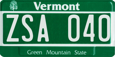 VT license plate ZSA040