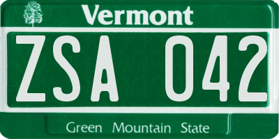 VT license plate ZSA042