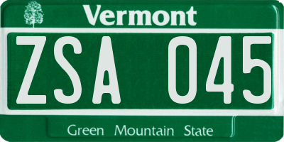 VT license plate ZSA045