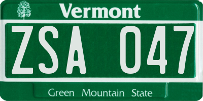 VT license plate ZSA047