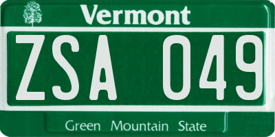 VT license plate ZSA049