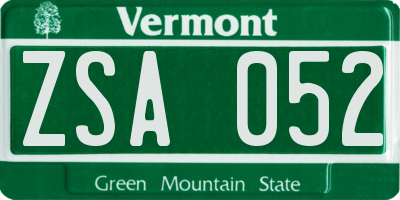 VT license plate ZSA052