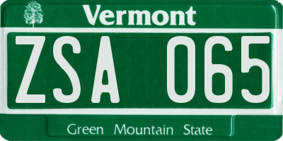 VT license plate ZSA065