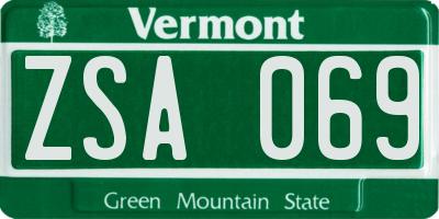 VT license plate ZSA069