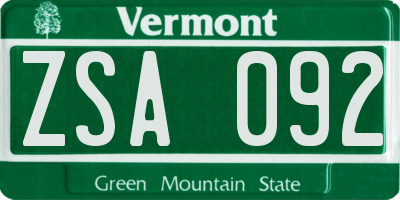 VT license plate ZSA092