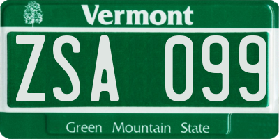 VT license plate ZSA099