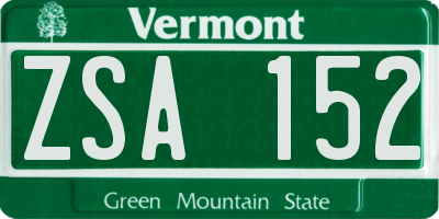 VT license plate ZSA152