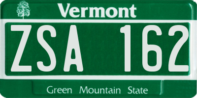 VT license plate ZSA162