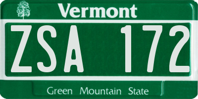 VT license plate ZSA172