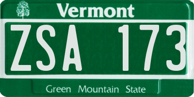 VT license plate ZSA173
