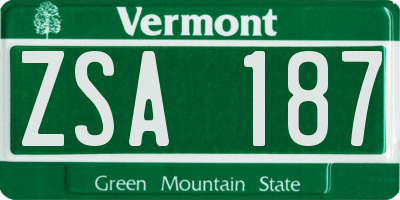 VT license plate ZSA187