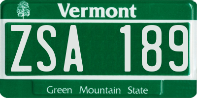 VT license plate ZSA189