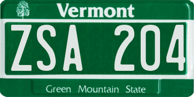 VT license plate ZSA204