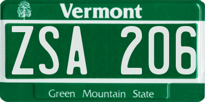 VT license plate ZSA206