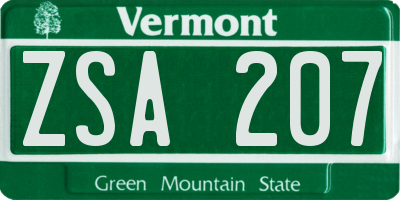 VT license plate ZSA207