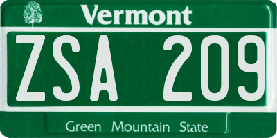 VT license plate ZSA209