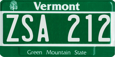 VT license plate ZSA212