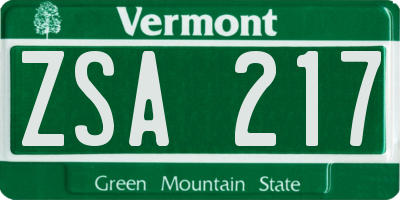 VT license plate ZSA217